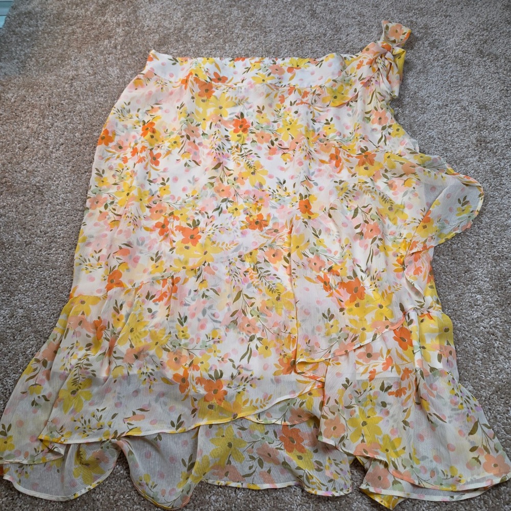 LC Lauren Conrad Skirt Floral Ruffle Faux Wrap Boho Yellow XXL